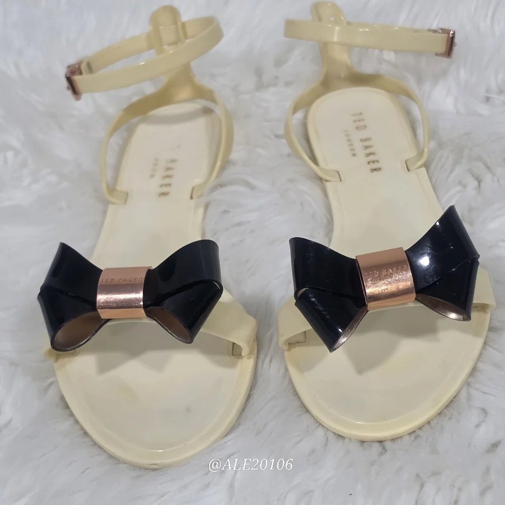 Ted Baker Louwla Jelly Sandals Women Size 39 Beige Black Bow Ankle Strap. - Picture 11 of 13
